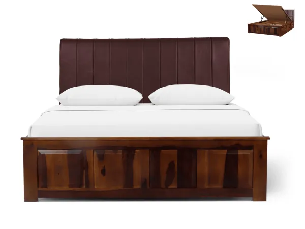 Regal Queen Hydraulic Storage Bed Bed in Chocolate Leatherite